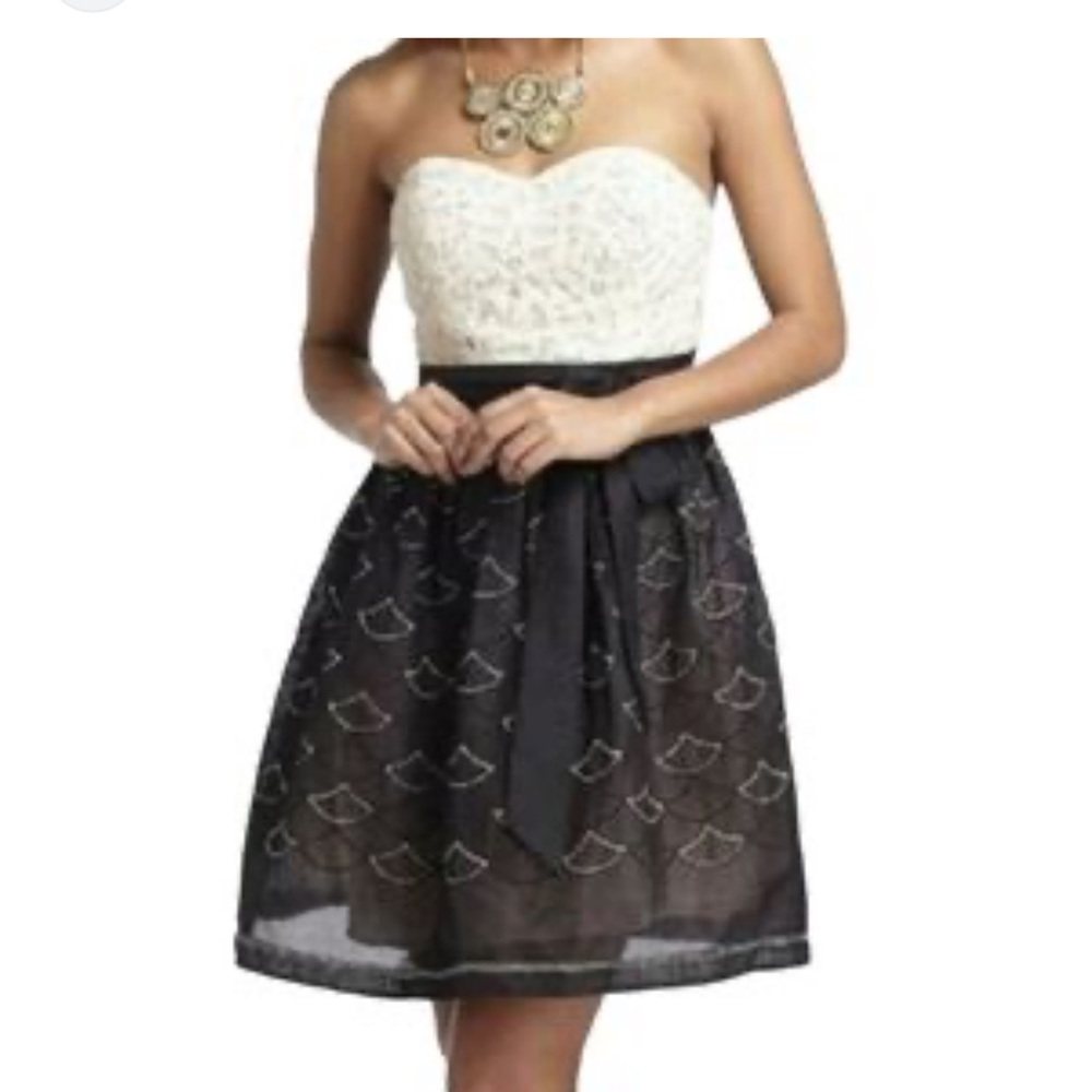 Anthropologie Strapless Black and Cream Dress